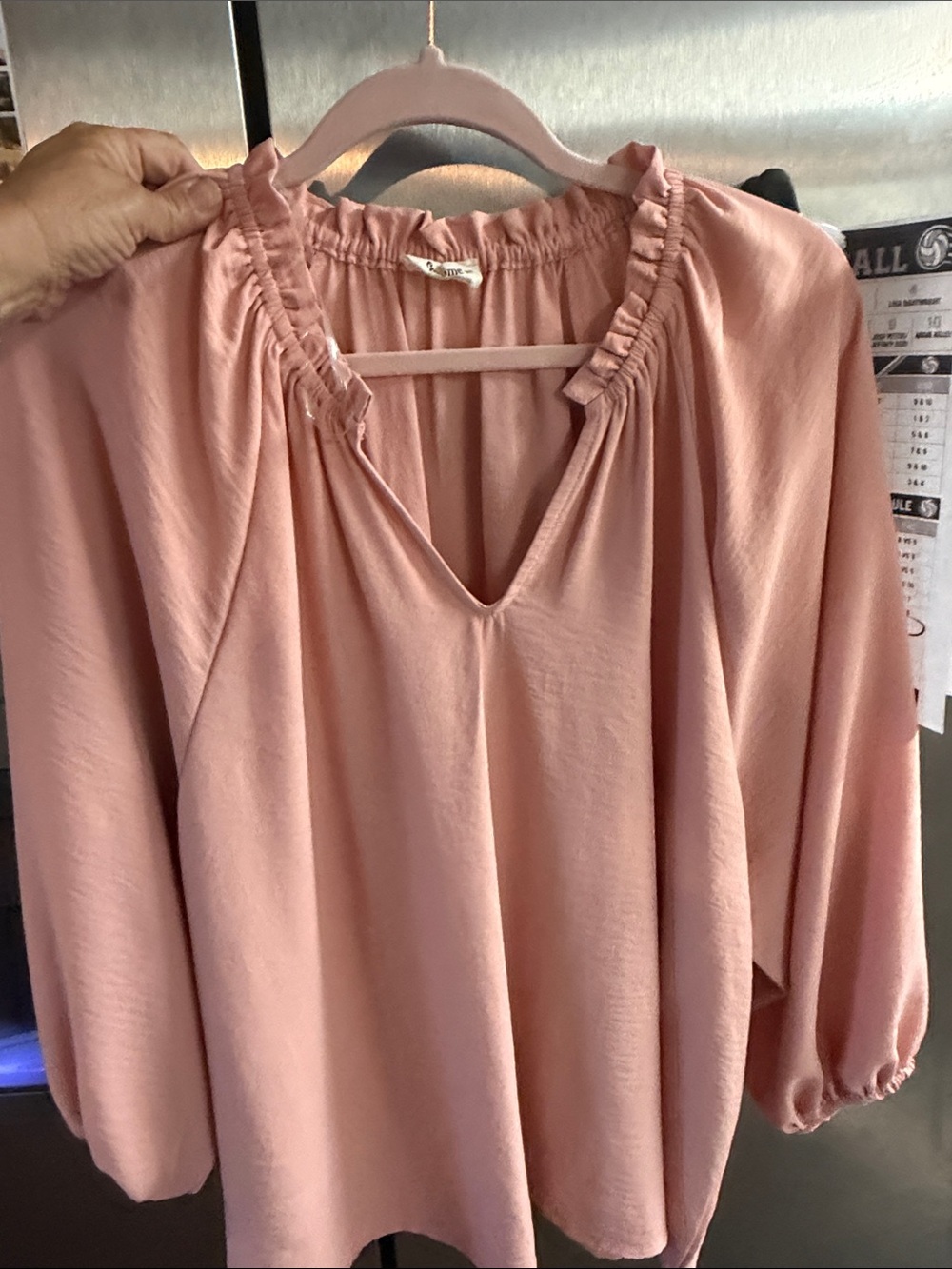 Light Pink Women's Peasant Blouse - Relaxed V-Neck Top